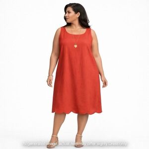 Kate Spade NY Womens M Red‎ Sleeveless Shift Dress Scallop Hem Cotton Rayon New